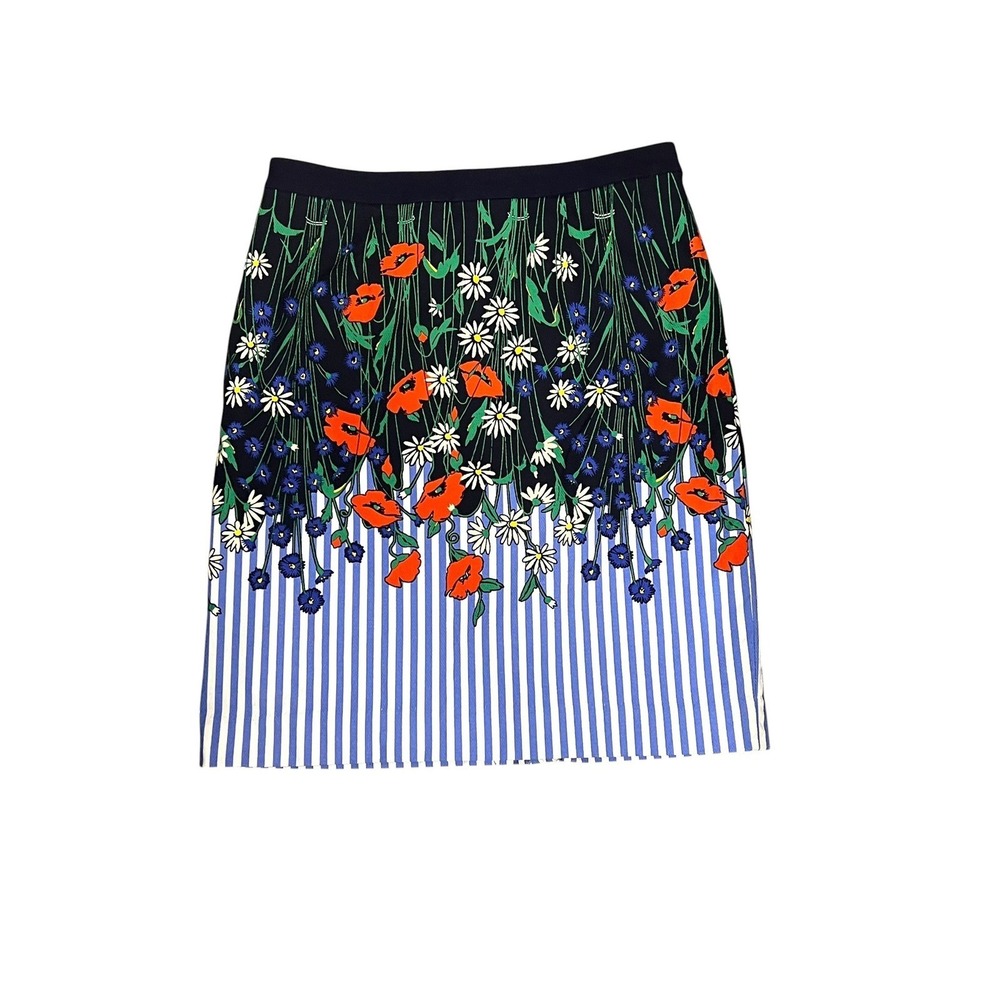 Anthropologie Postmark Pencil Skirt Women 8 Blue Floral Striped Stretch Preppy